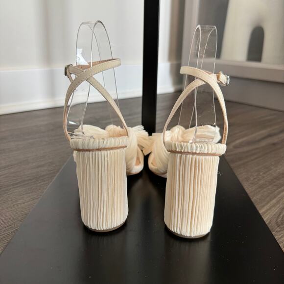 Loeffler Randall Camellia Bow Sandals NEW Pearl Pleated Ankle Wrap Heeled NWT 7 - Picture 6 of 8